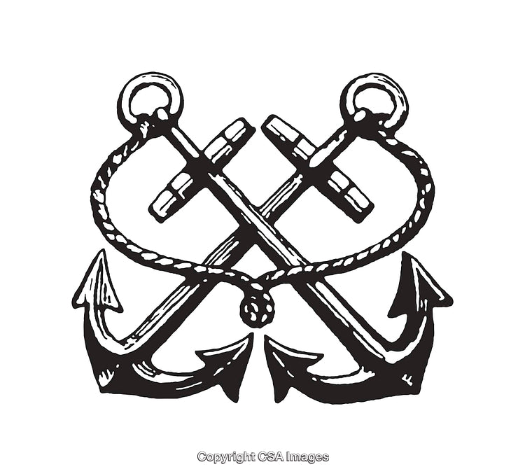 Black and White Line Art Featuring Crossed Anchors and Nautical Ropes