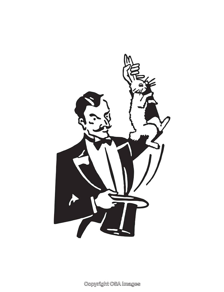 Magician Performing Classic Rabbit Trick With Top Hat in Line Art Style