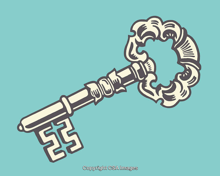 Intricately Designed Vintage Style Key on a Vibrant Background