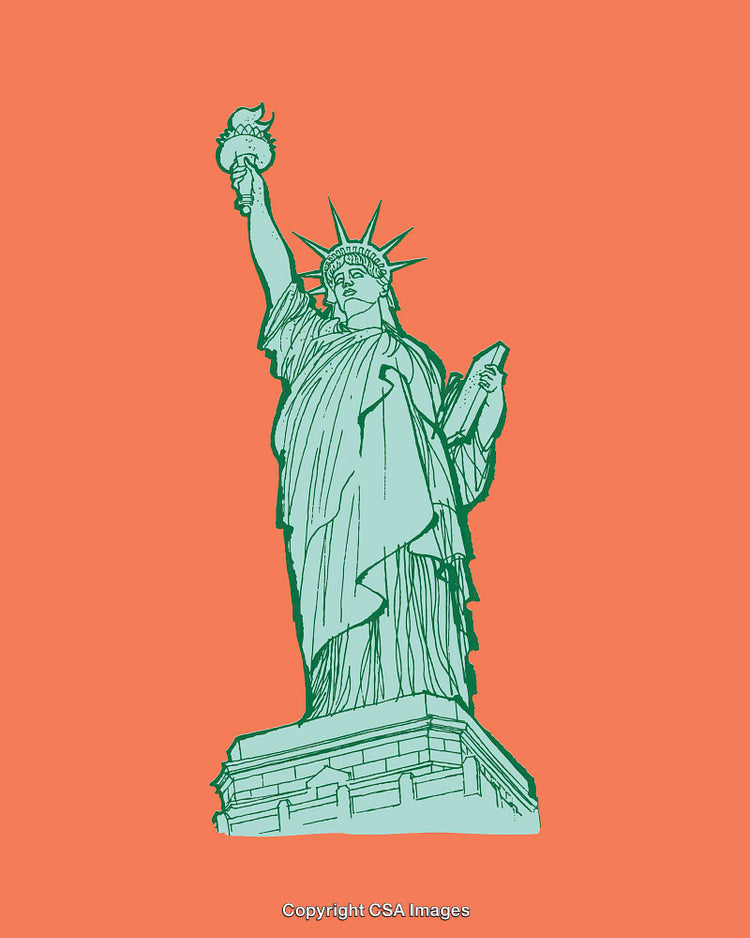 Line Art Illustration of the Statue of Liberty on Orange Background