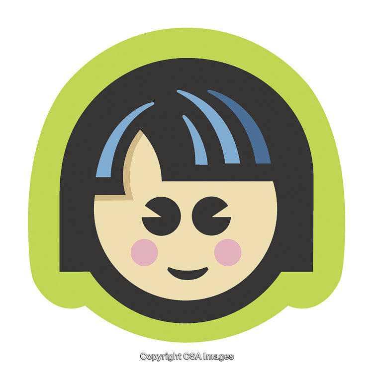 Smiling Face Illustration With Dark Hair and Lime Green Background