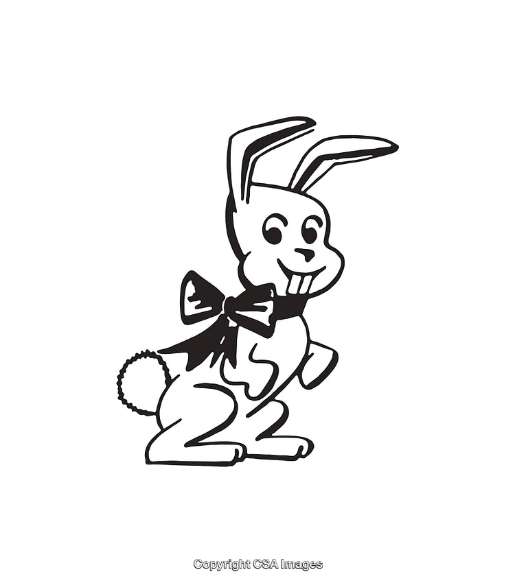 Playful Bunny With Bowtie Black and White Line Illustration