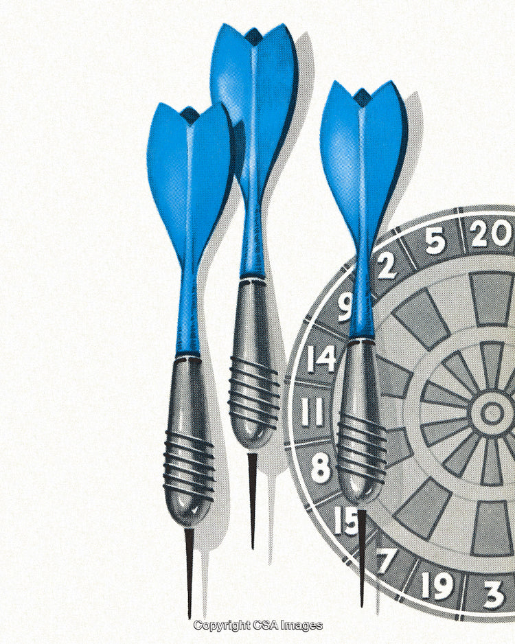 Blue Darts Positioned Near a Dartboard, Representing Precision and Target Shooting