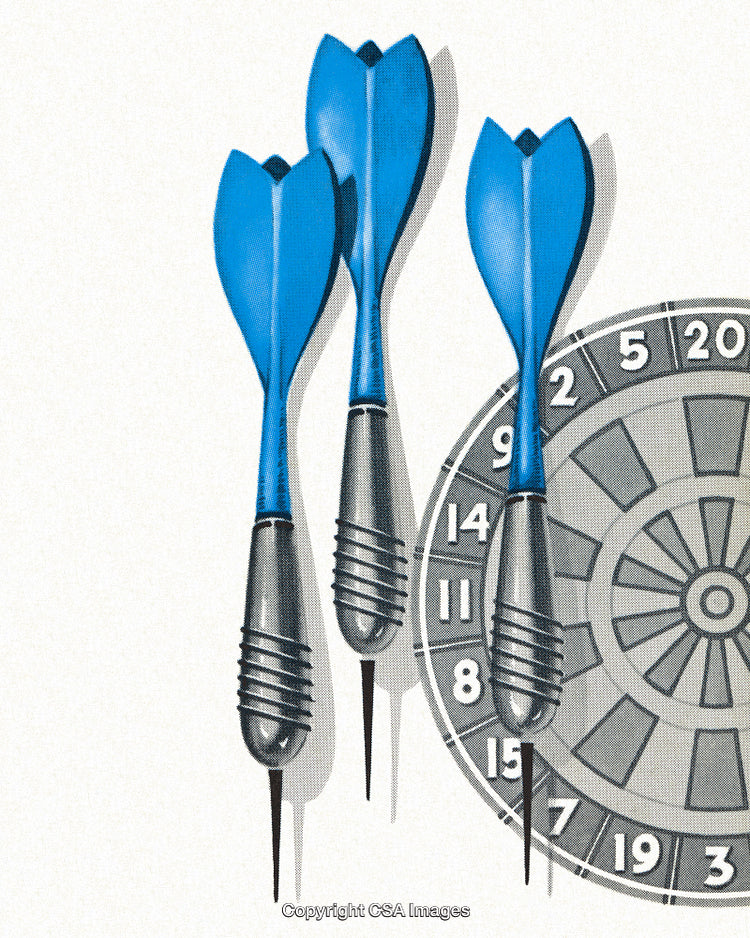 Blue Darts Positioned Near a Dartboard, Representing Precision and Target Shooting