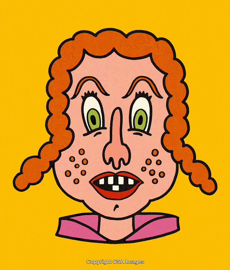 Cartoon Illustration of a Person With Expressive Facial Features on Yellow Background