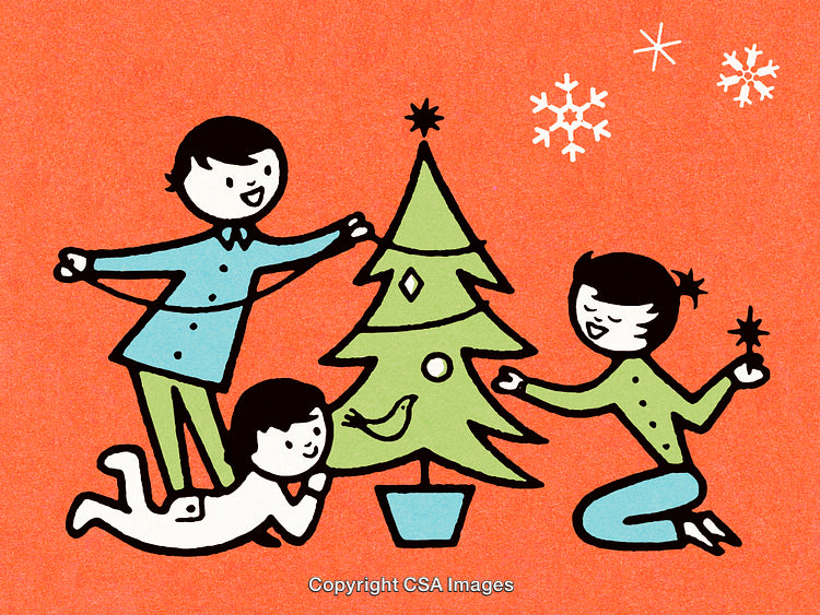 Family Decorating Christmas Tree Together in Festive Celebration Setting