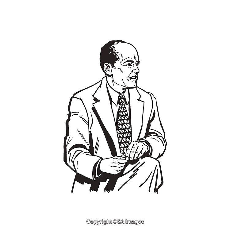 Black and White Line Art of a Businessman in a Suit