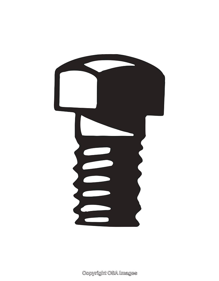Detailed Black and White Illustration of a Bolt and Screw Thread