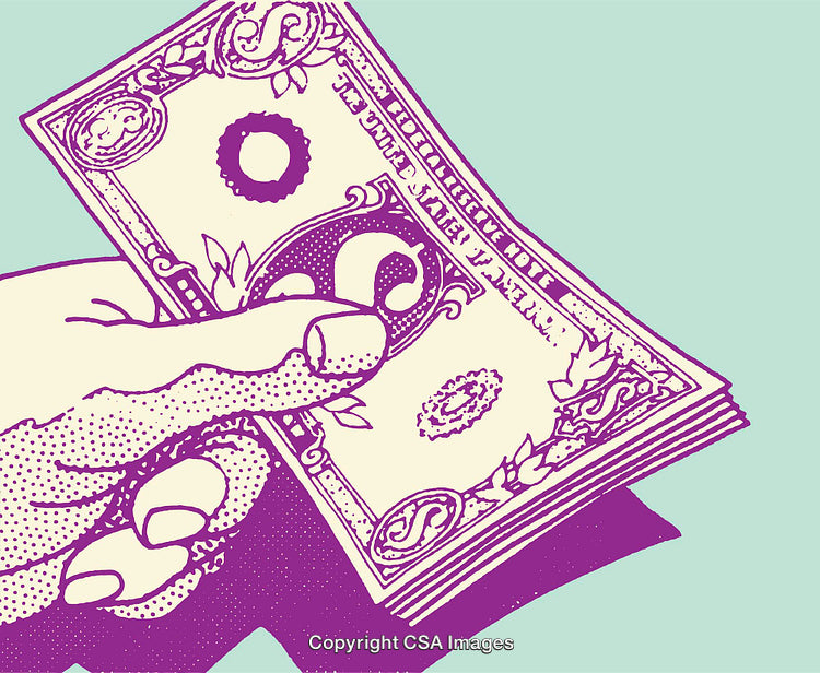 Colorful Line Art of Hand Holding Banknotes in Unique Style