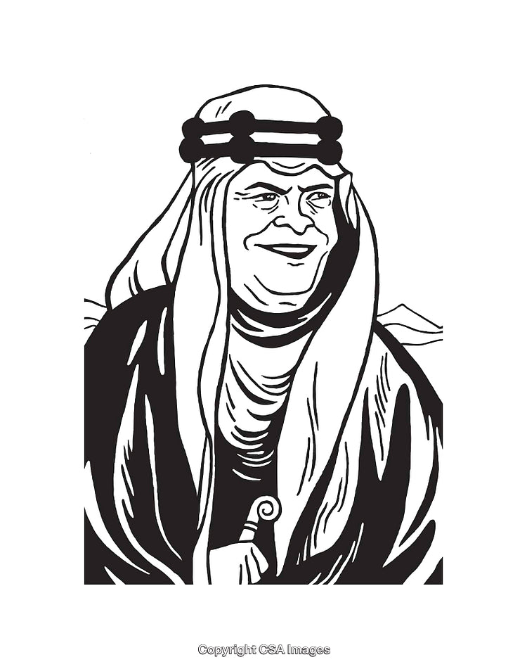 Black and White Line Art of Person in Traditional Attire
