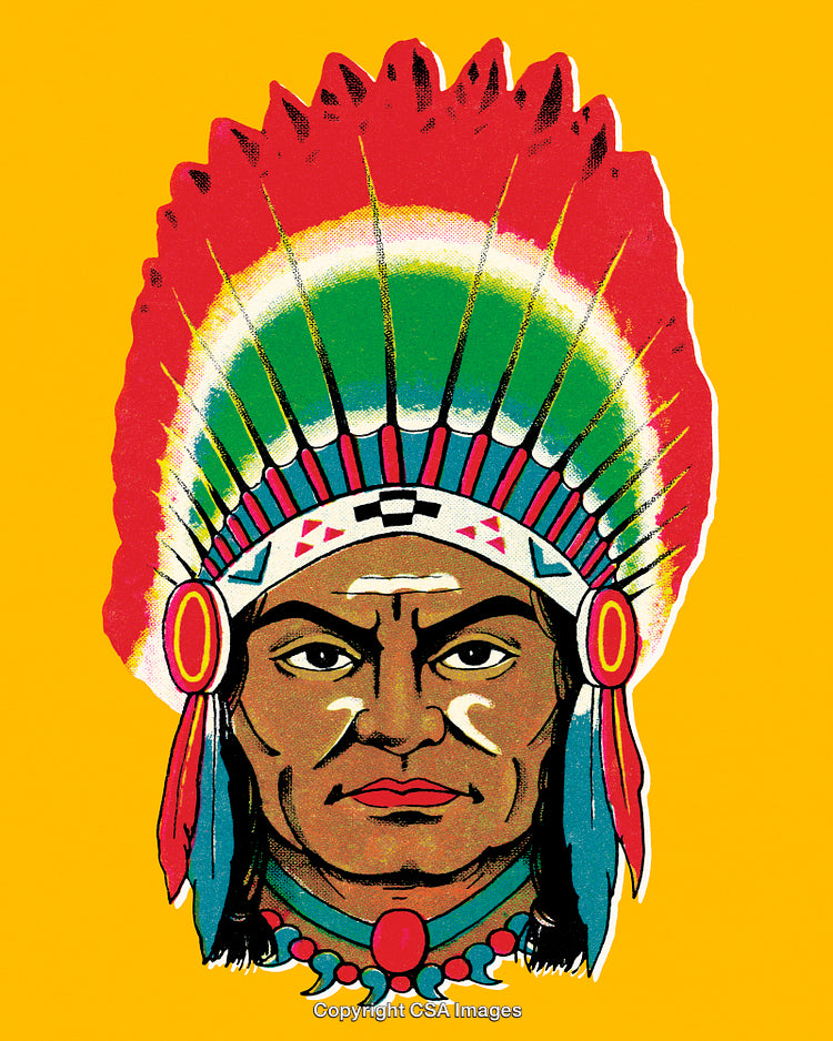 Colorful Illustration of a Native American in Traditional Headdress