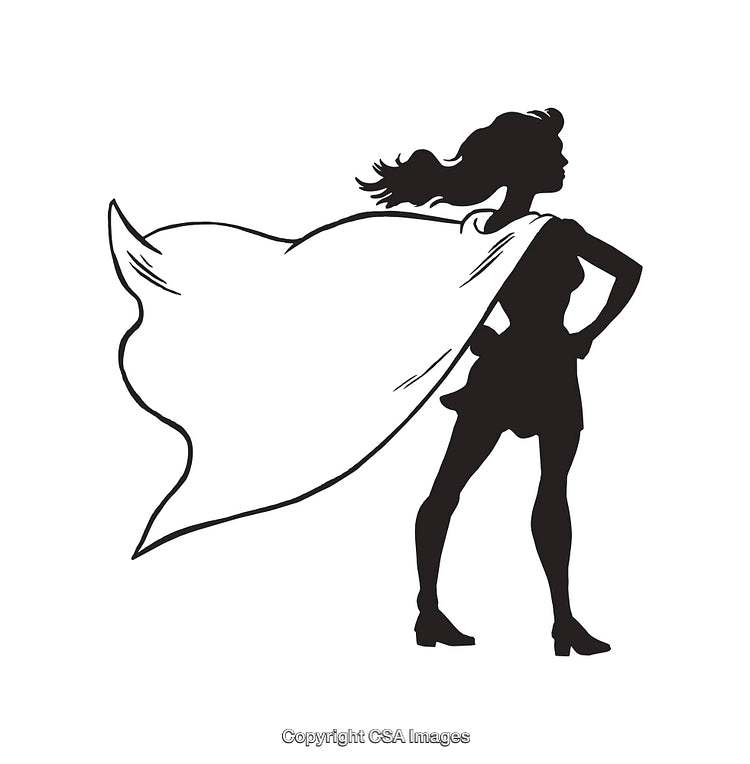 Silhouette of a Female Hero Wearing a Flowing Cape