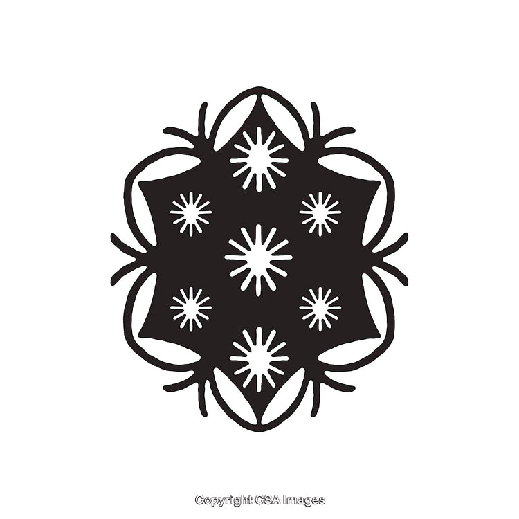 Abstract Black and White Icon Featuring Radiating Shapes and Geometric Patterns