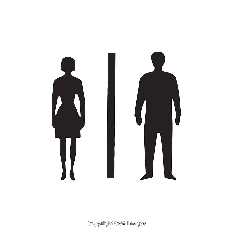 Male and Female Icon with Divider on White Background