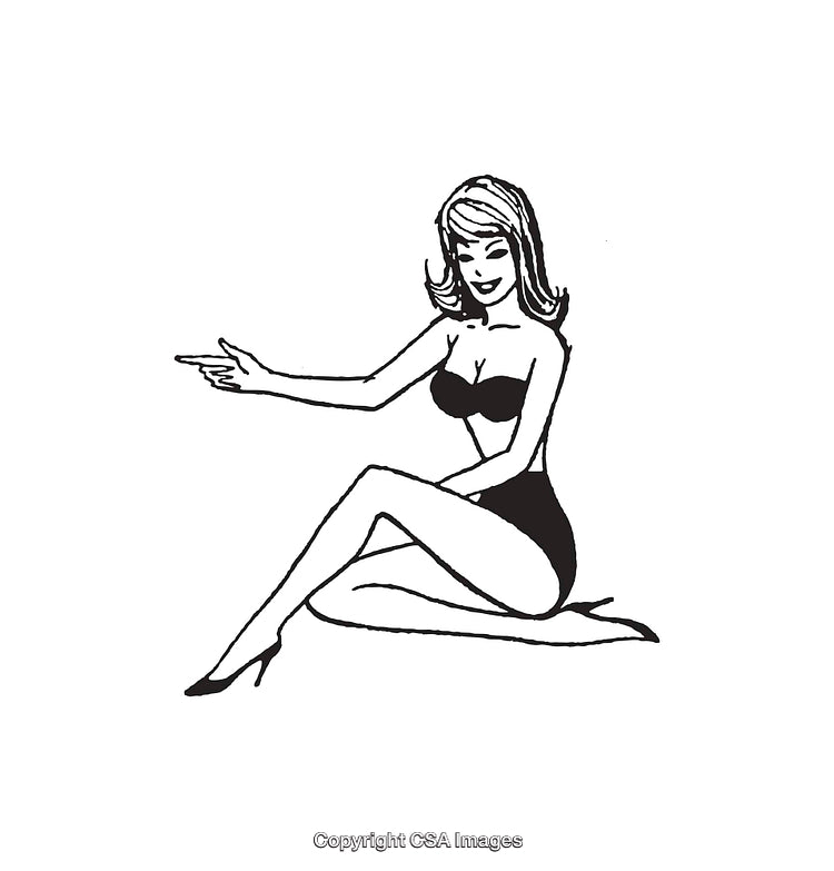 Retro Style Female Silhouette Illustration in Black and White Line Art