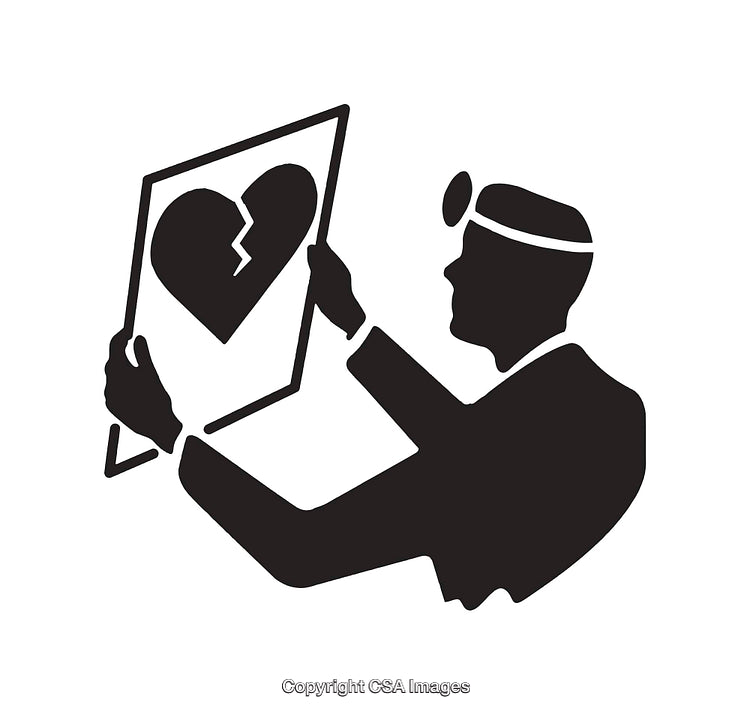 Silhouette of Doctor Reviewing Heart X-Ray with Broken Heart Symbol