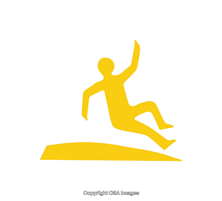 Yellow Caution Icon Depicting a Slipping Person on a Wet Surface