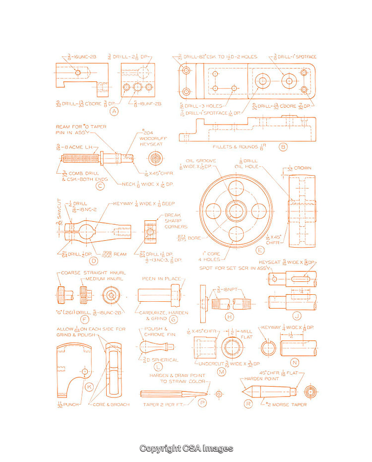 Detailed Technical Engineering Diagrams with Measurements and Annotations
