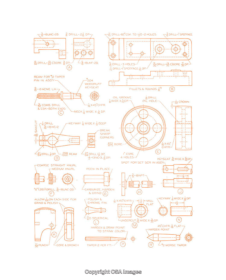 Detailed Technical Engineering Diagrams with Measurements and Annotations