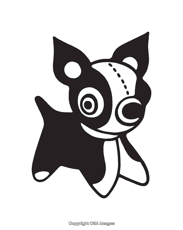 Black and White Cartoon Illustration of a Playful Dog Figure