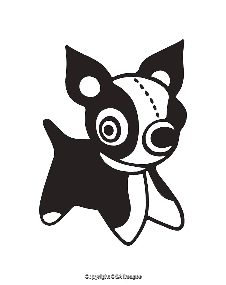 Black and White Cartoon Illustration of a Playful Dog Figure
