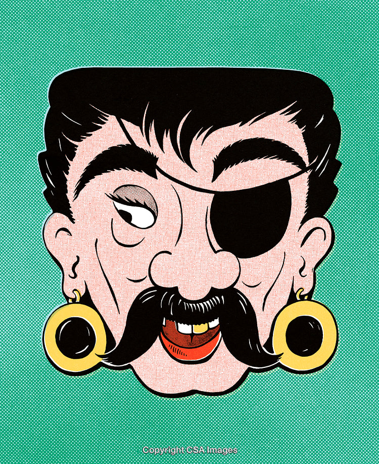 Vintage Comic Style Pirate Illustration With Eye Patch and Earrings