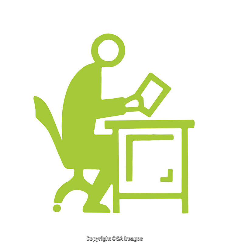 Minimalist Green Business Icon of Person Reading at Desk
