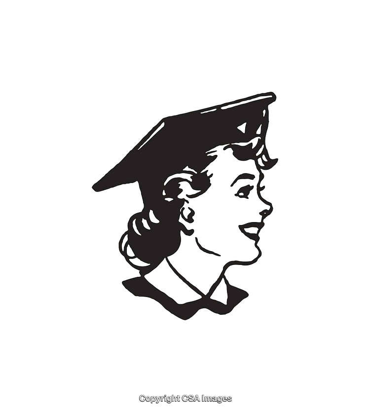 Retro Style Black and White Line Art of Graduate in Cap