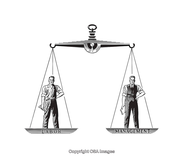 Illustration Depicting Worker and Management Equality on a Balanced Scale
