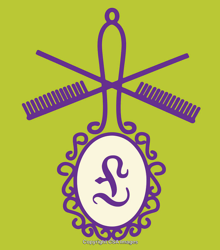 Color Line Art Illustration of Hair Styling Tools and Calligraphic Letter