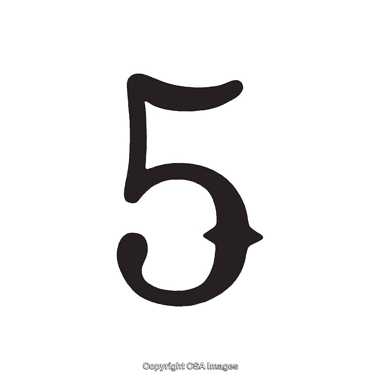 Black Handwritten Number Five on a White Background