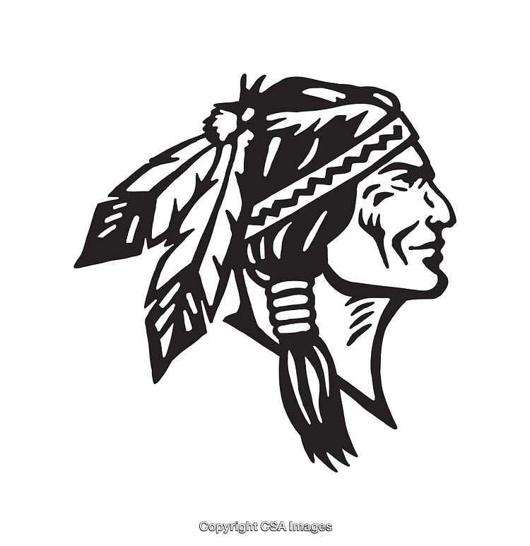 Black and White Native American Line Art with Feather Headdress