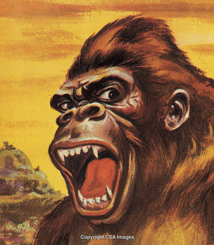 Illustration of a Fierce Roaring Gorilla in a Jungle Setting