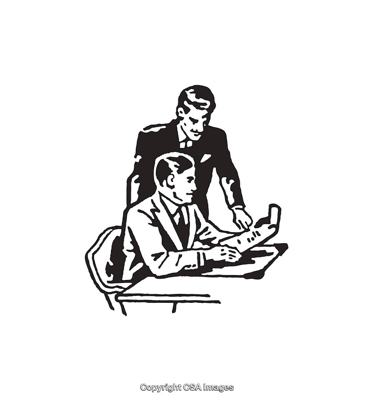 Black And White Line Art Illustration of a Business Discussion