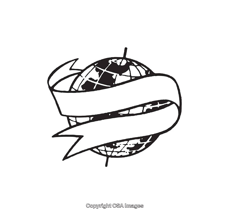 Line Art Illustration of Globe with Blank Banner Design