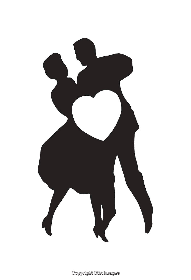 Silhouette of a Couple Dancing with Heart Symbol in Black and White