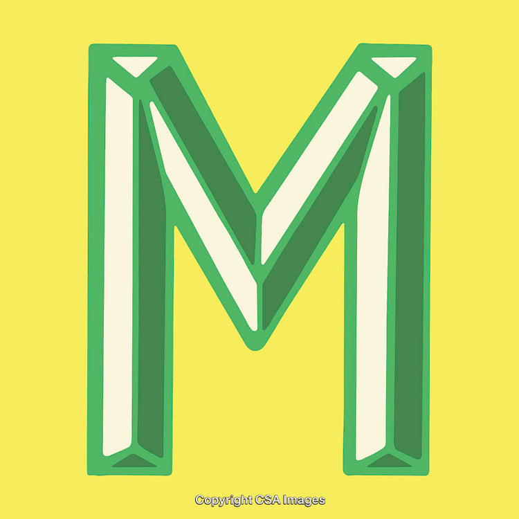 Bold Graphic Design Featuring Stylized Green Letter M on Yellow Background
