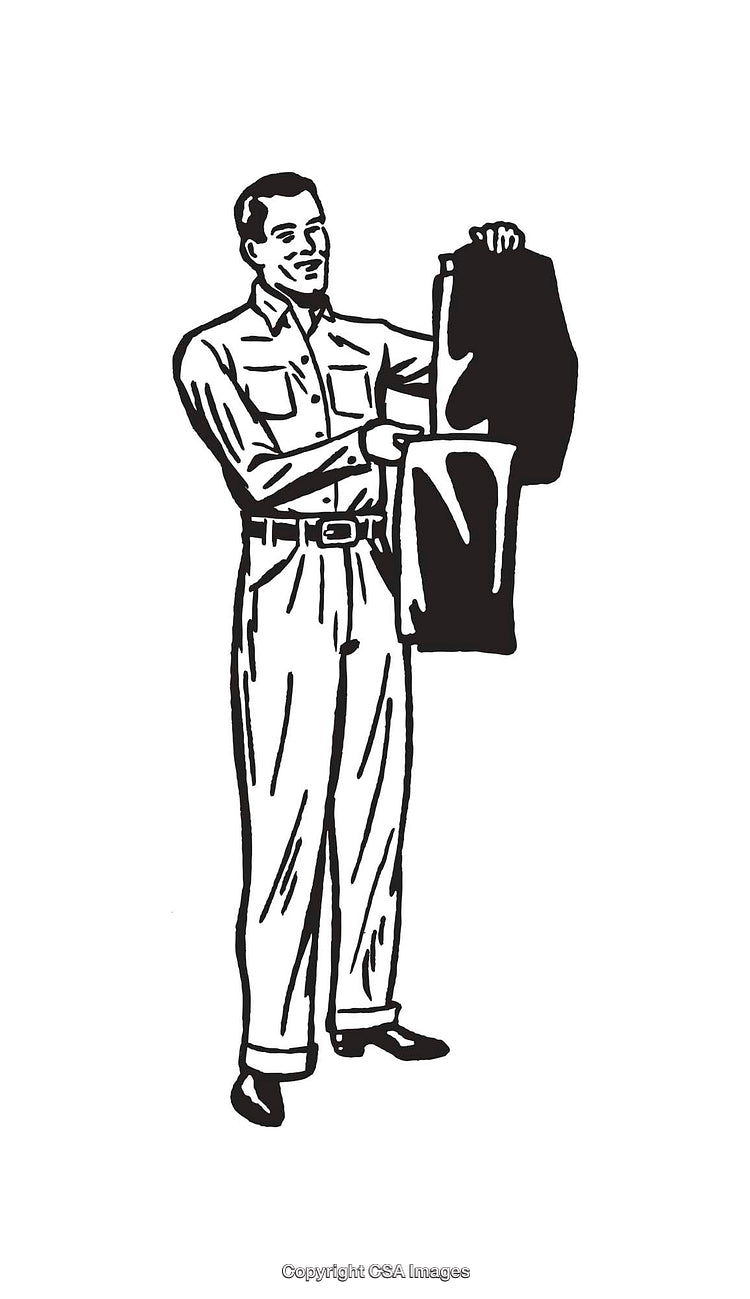 Vintage Line Art of a Man Showcasing Pants in Classic Attire