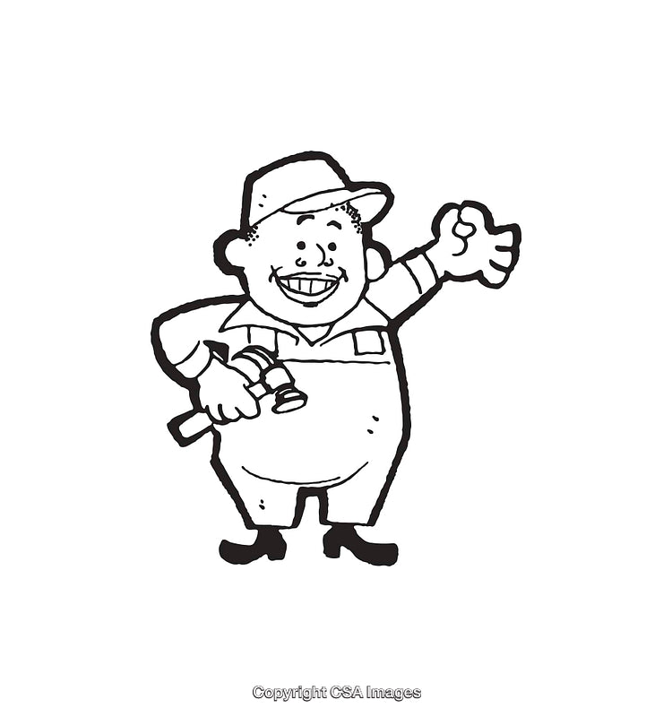 Smiling Cartoon Handyman Character Illustration Holding a Hammer in Hand