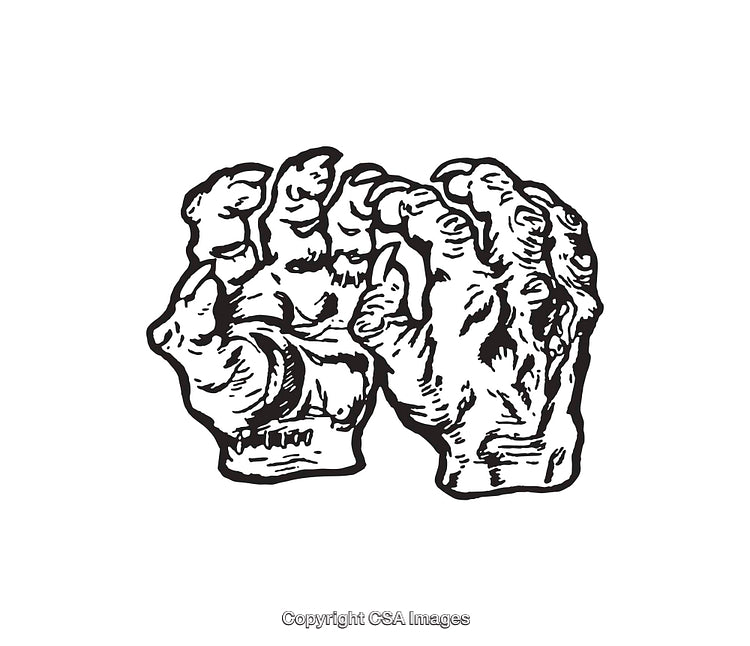 Detailed Black and White Line Art of Skeletal Hands