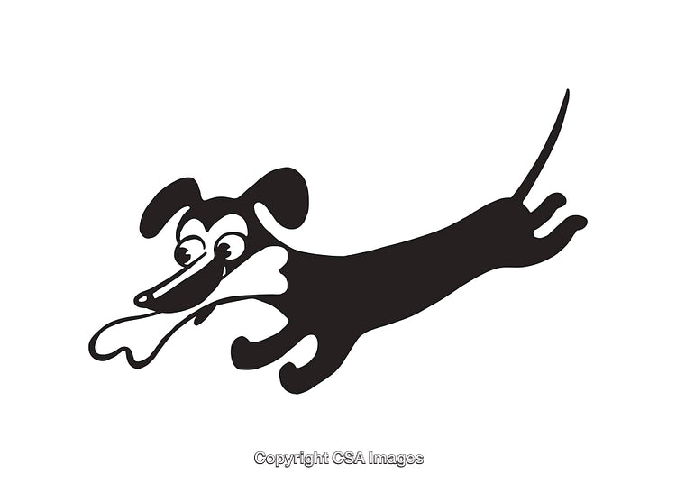 Playful Cartoon Dog Carrying Large Bone in Its Mouth Line Art Illustration