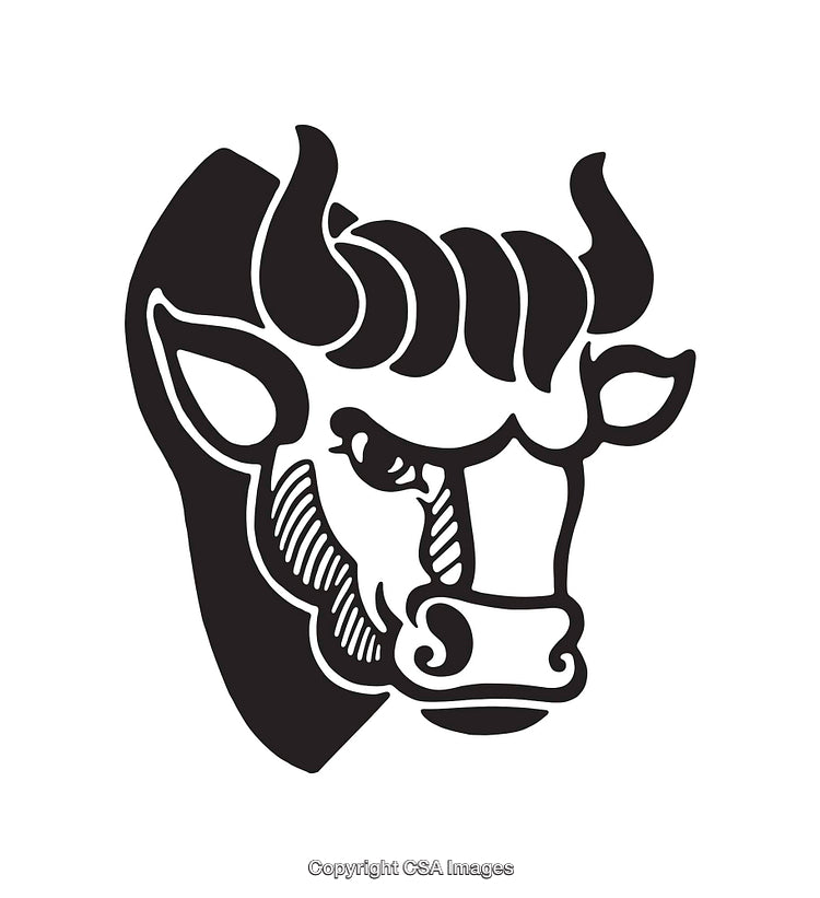 Black and White Artistic Line Art of a Bull Head