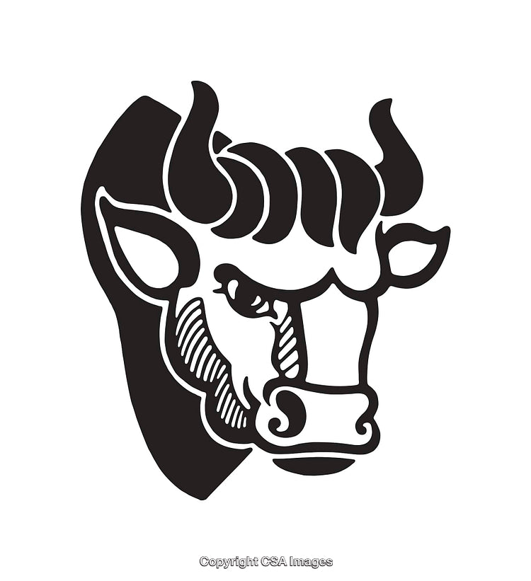 Black and White Artistic Line Art of a Bull Head