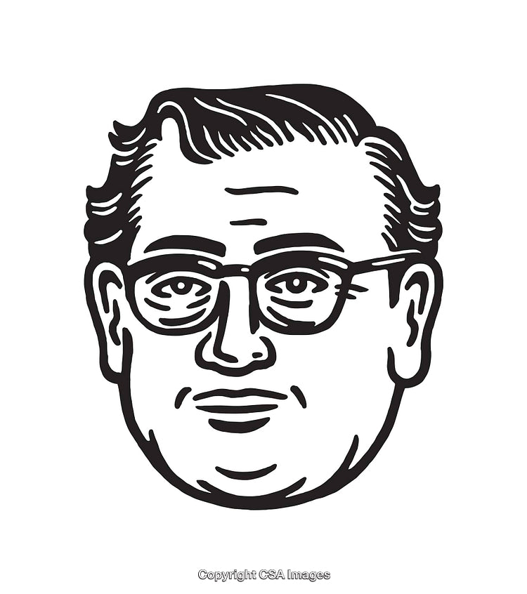 Black and White Line Art of a Man with Glasses Illustration
