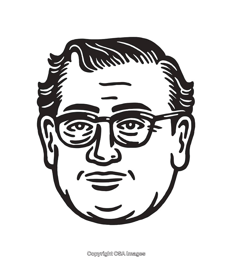 Black and White Line Art of a Man with Glasses Illustration