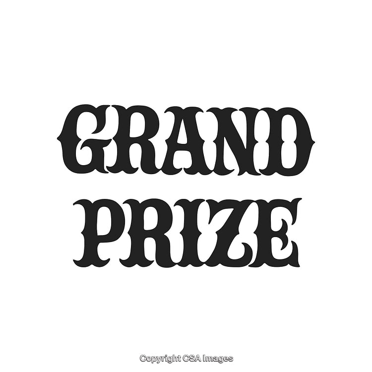 Bold Grand Prize Typography with Decorative Lettering on White Background