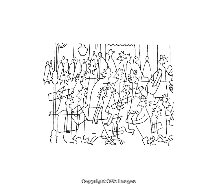 Black And White Line Art Depiction of People in A Crowd