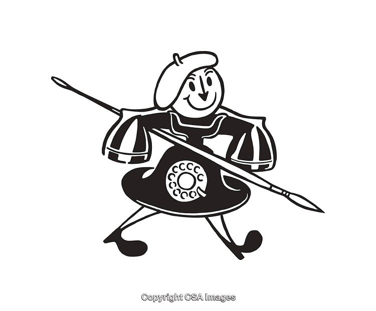Black and White Line Art Illustration of a Mascot with a Spear