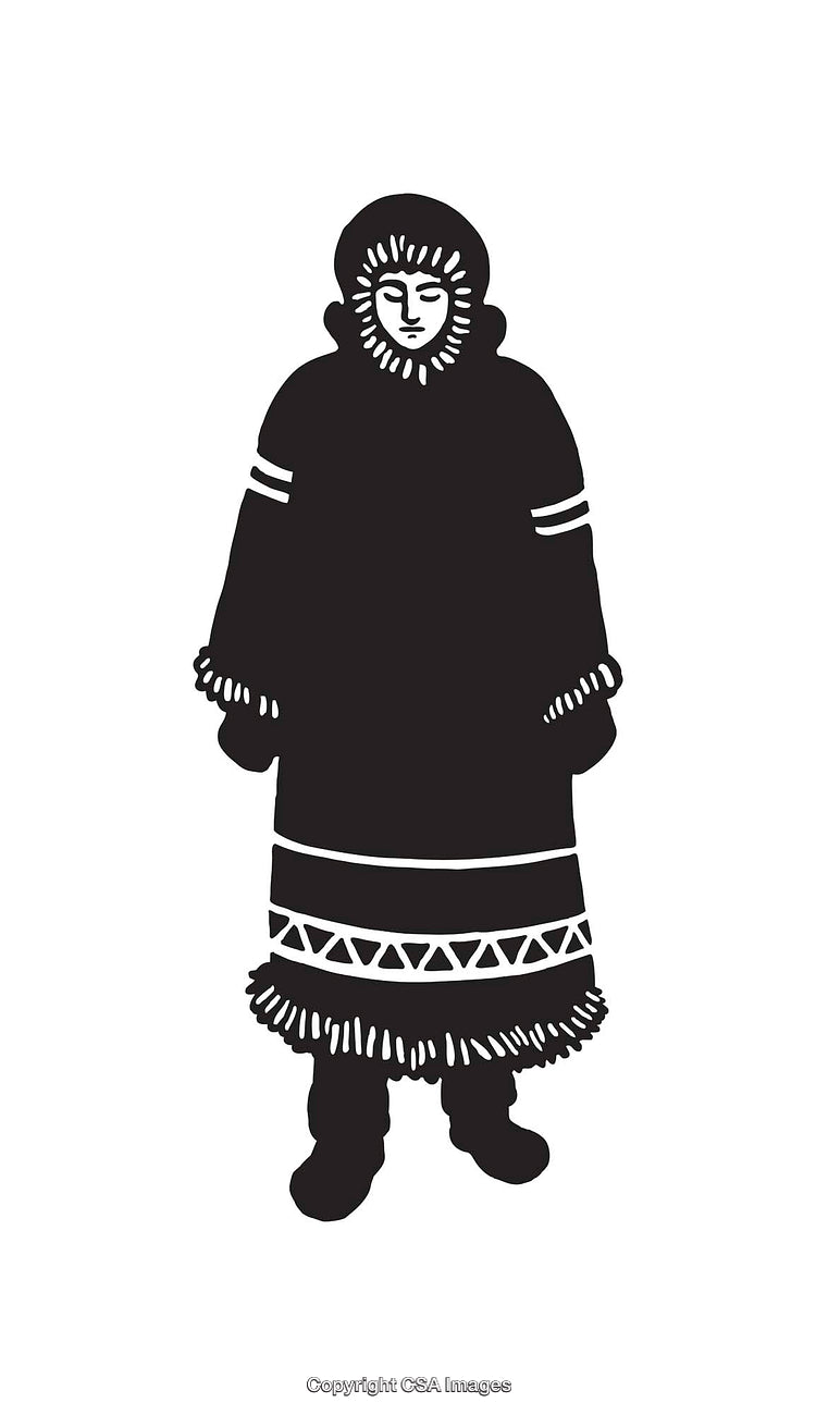 Traditional Arctic Coat Illustration Featuring Intricate Decorative Patterns