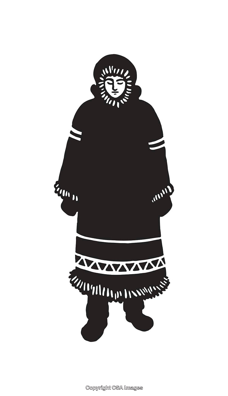Traditional Arctic Coat Illustration Featuring Intricate Decorative Patterns